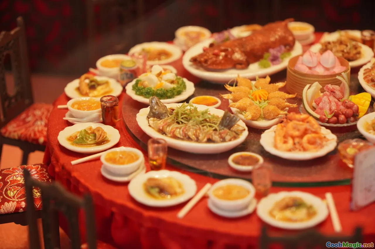 banquet, lazy Susan, seafood, celebration