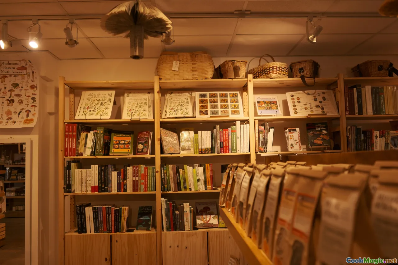 books, storefronts, baskets, pantry goods