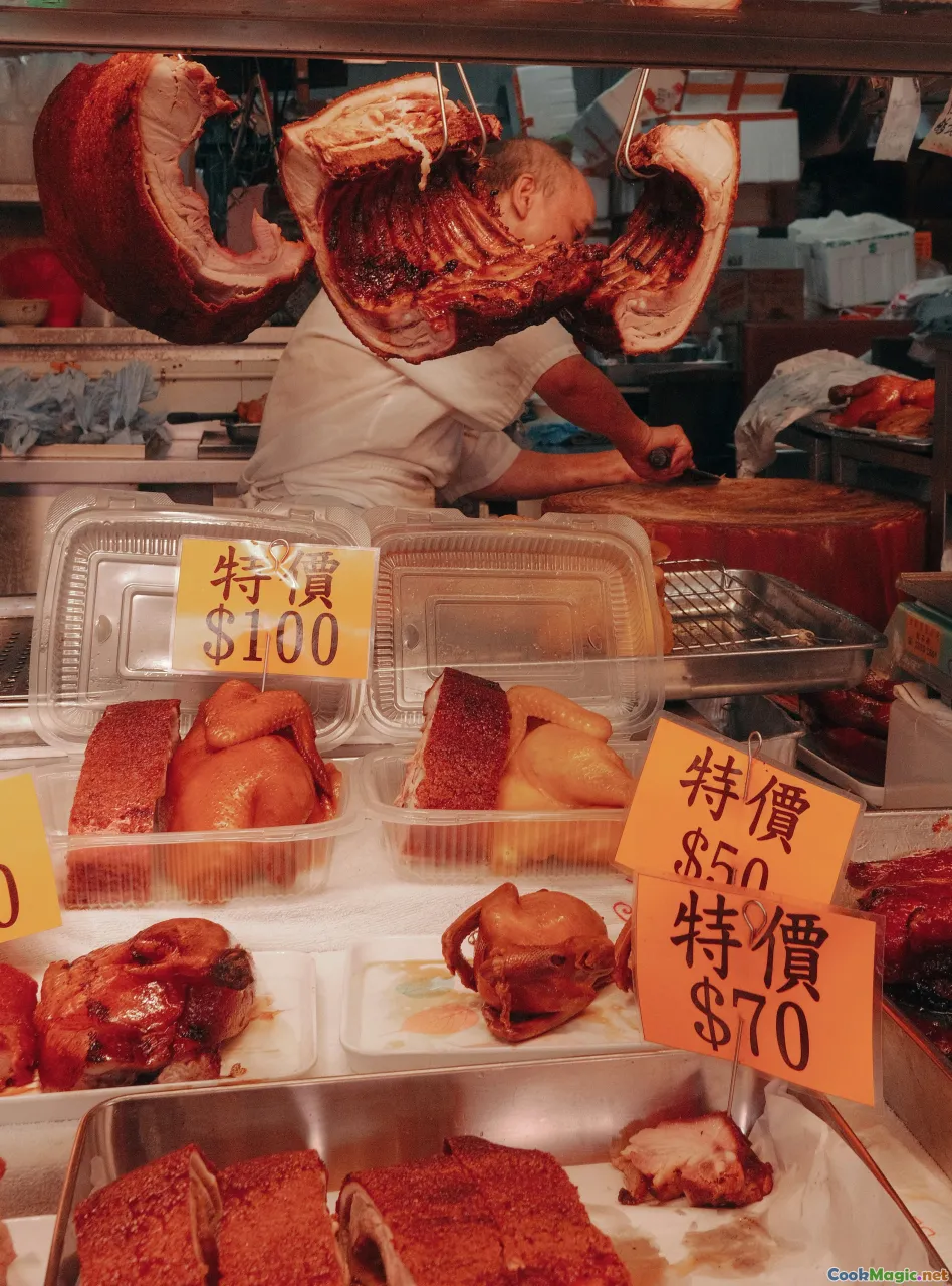 Cantonese roast duck, siu mei, lacquered skin, Hong Kong market