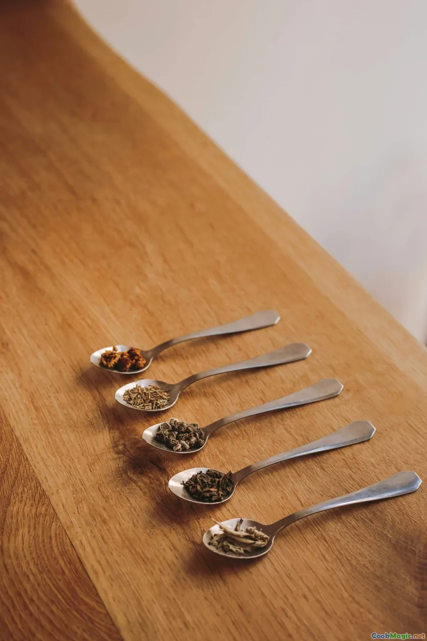 checklist, kitchen counter, herbs, measuring spoons