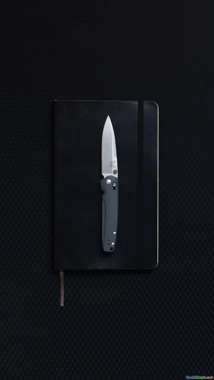 chef knife, notebook, mise en place, night