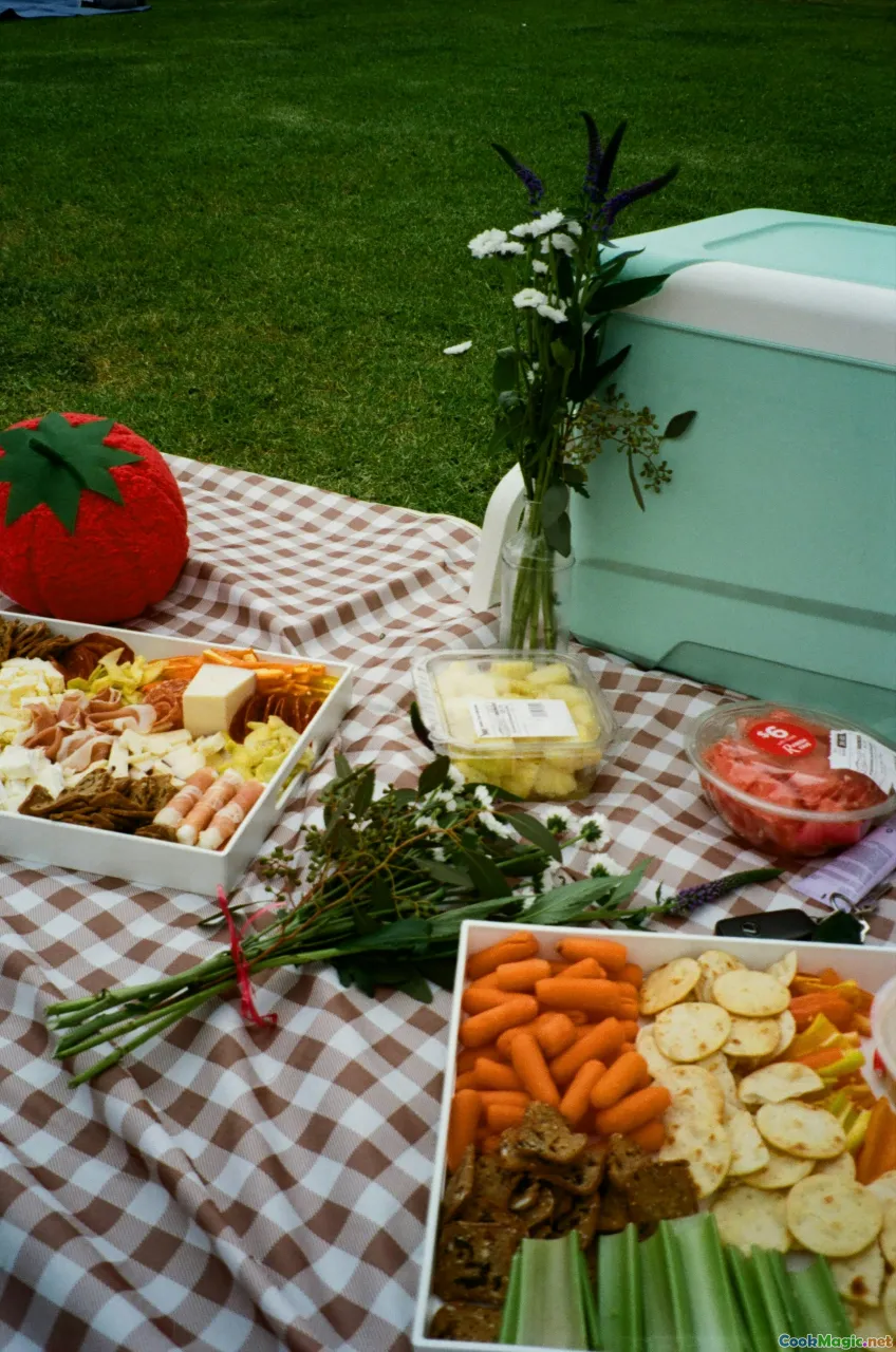 chilling salad, ice bath, picnic table, cooler box