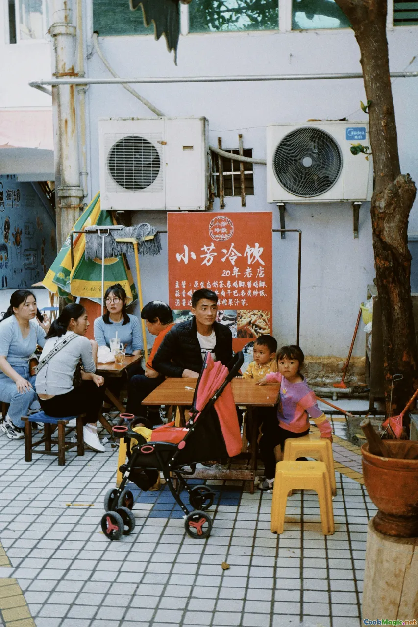 cultural festival, street scene, family eating, tradition