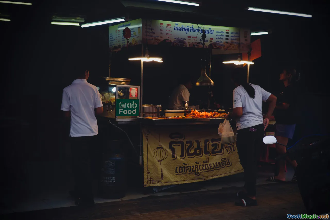 food stall setup, prep tables, mise en place, line queue