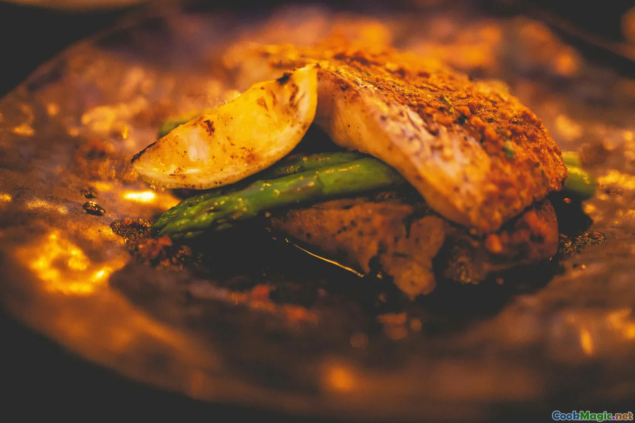 grilled chicken, fish, vegetables