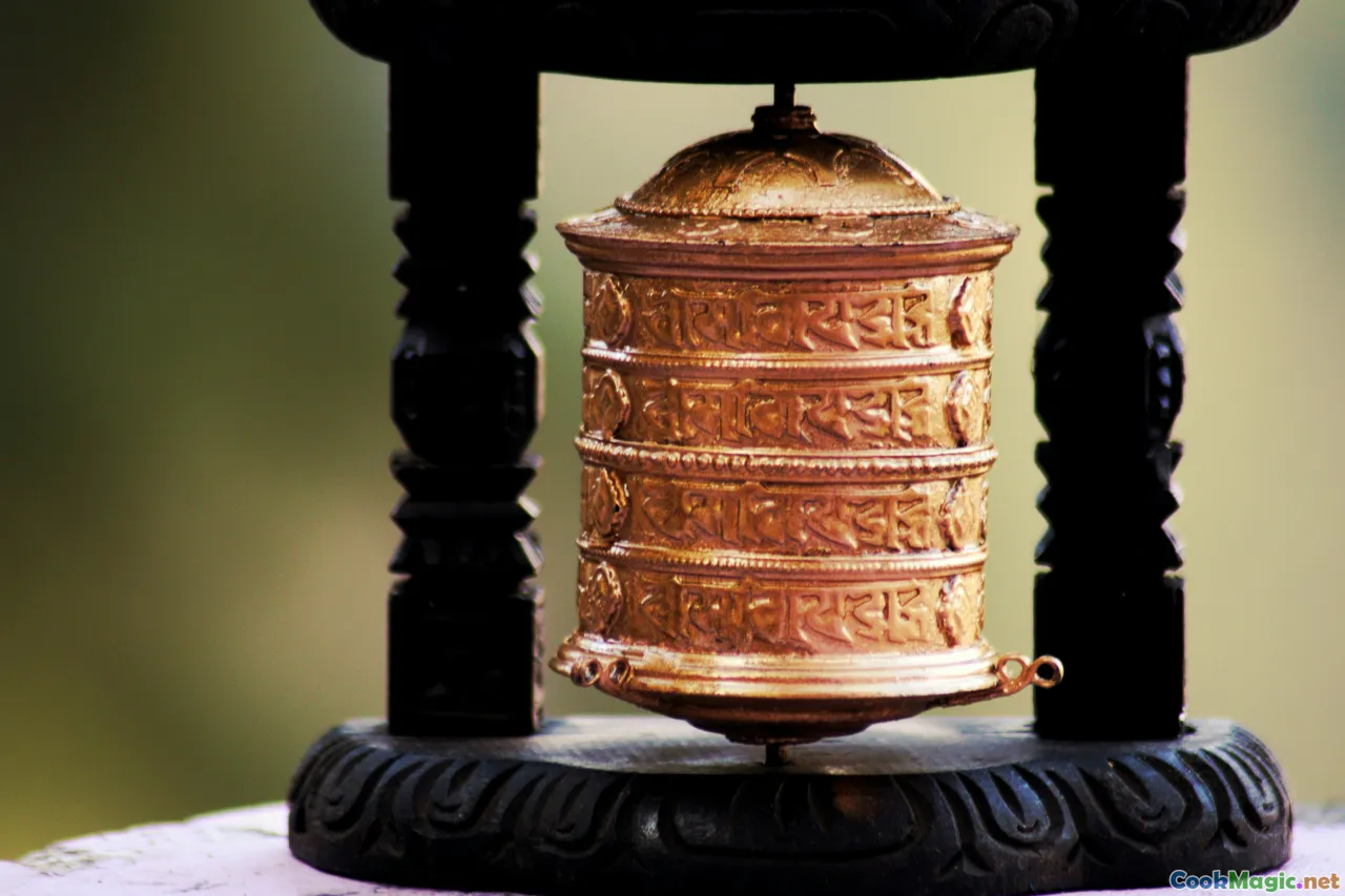 Indian temple, traditional kitchen, vintage ghee jar