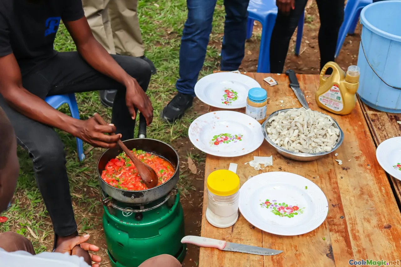 Kenyan family meal, communal cooking, cultural feast, market scene