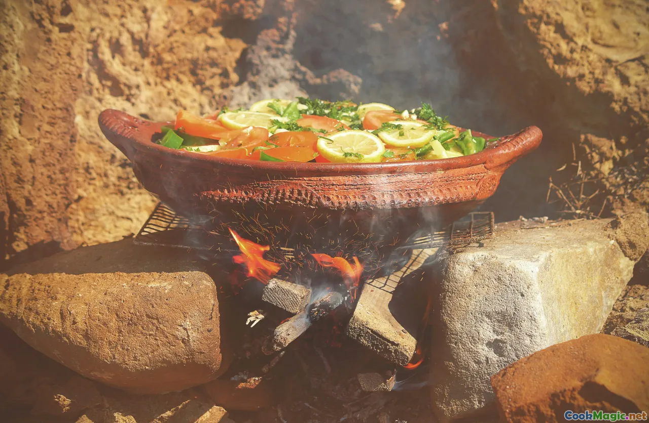 Kenyan veggie stew being served, cooking process, traditional serving dishes