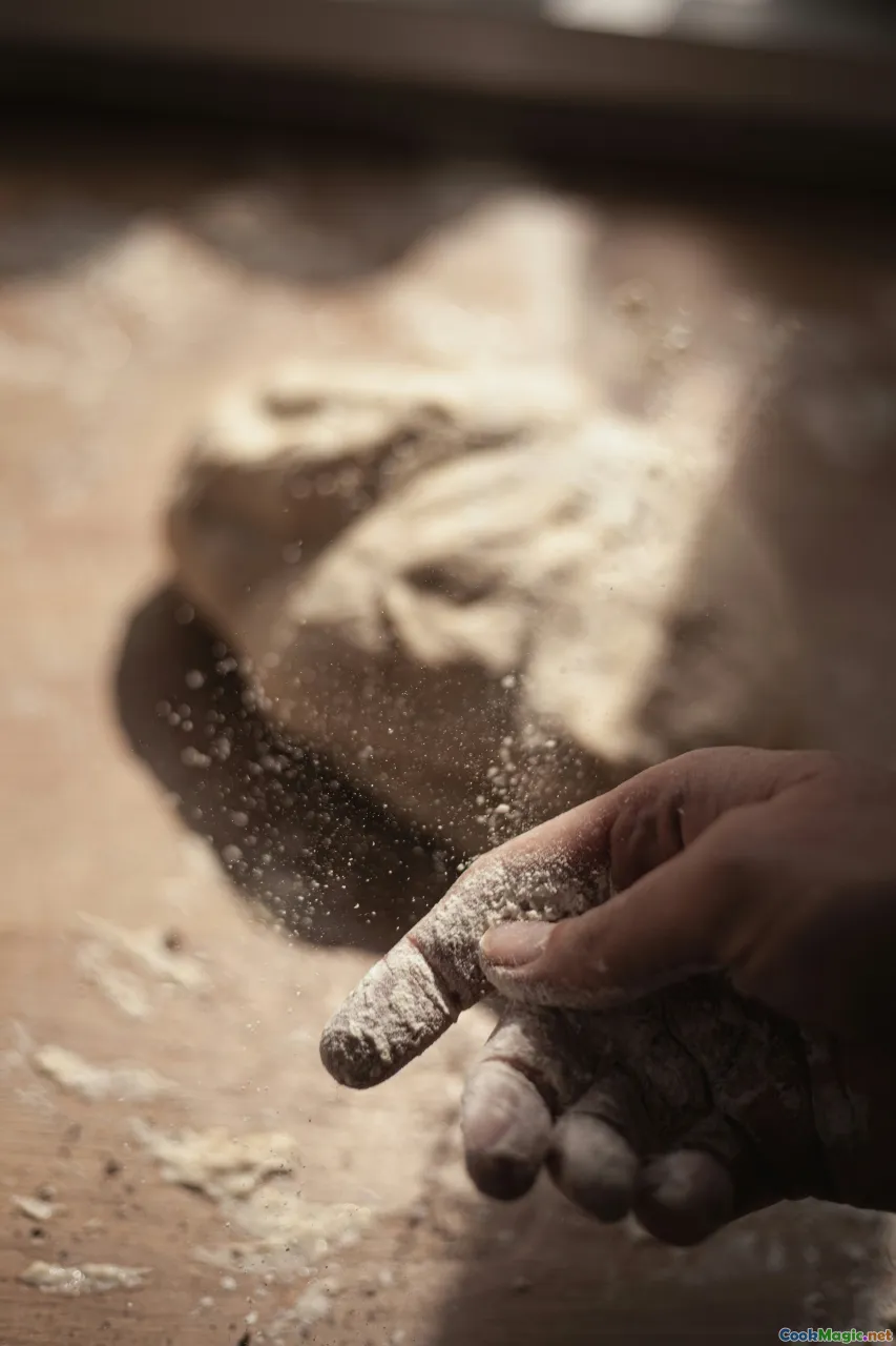 kneading bread, homemade dough, rustic kitchen
