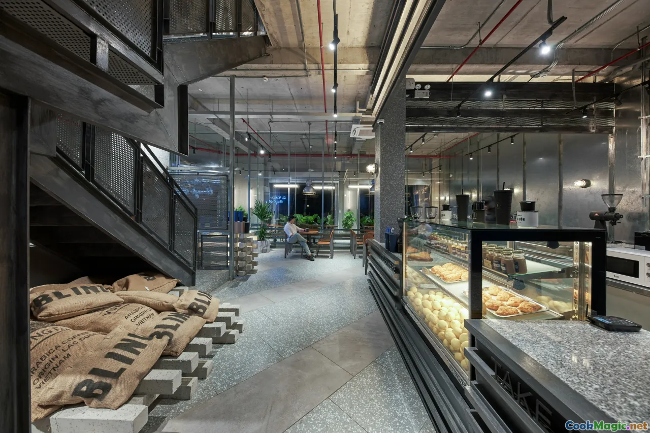 modern bakery, innovation, community gathering, bakery interior