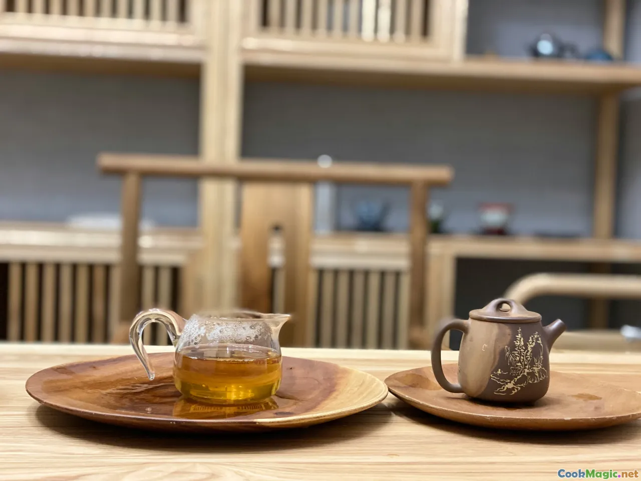 modern tea room interior, eclectic tea flavors, tea ceremony prep