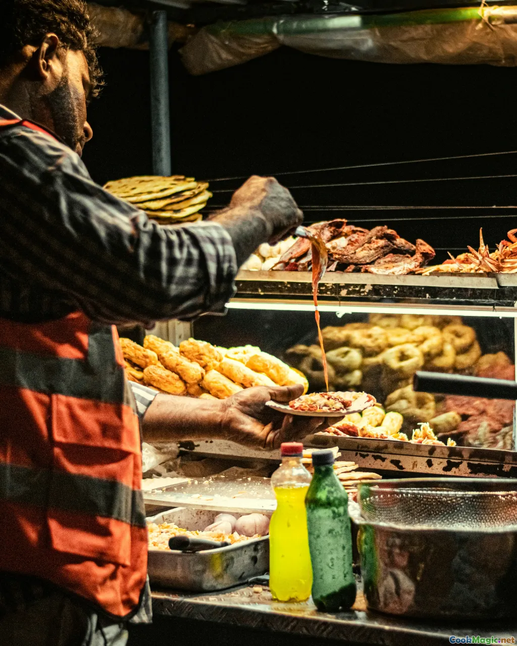 Moroccan meat skewers, grilled meat, street food kababs
