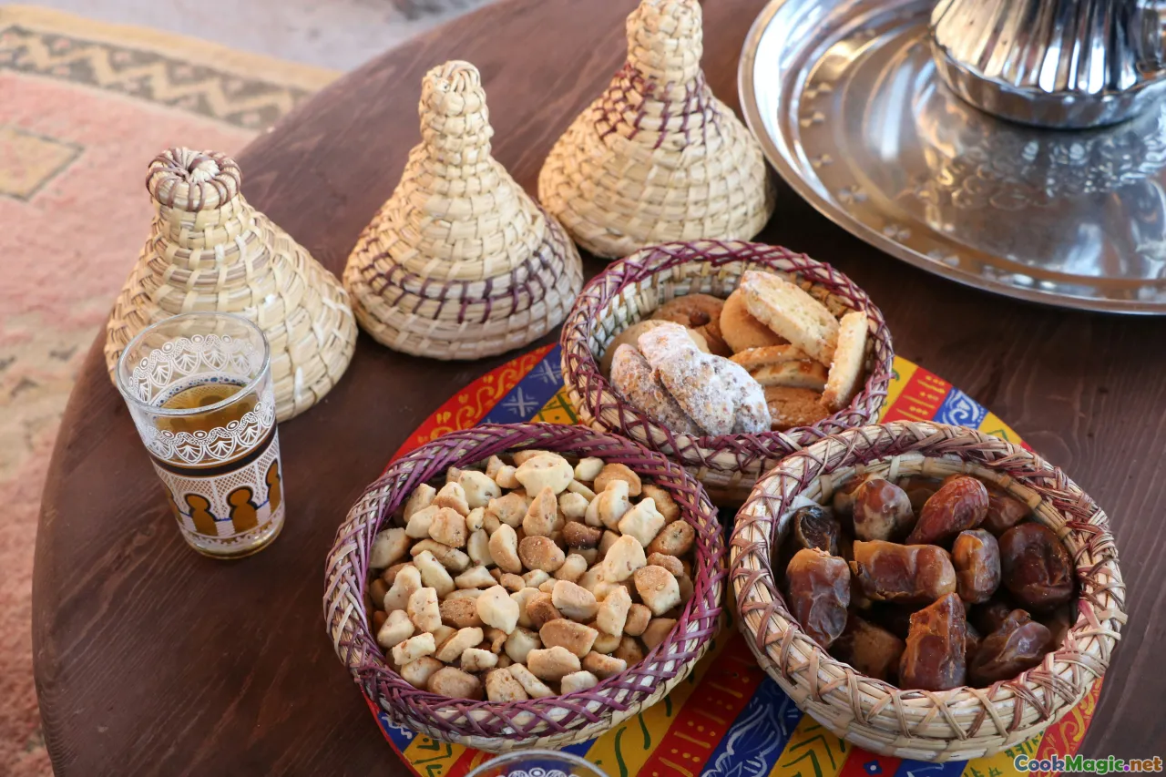 Moroccan regional dishes, tagines, spice jars, traditional cooking