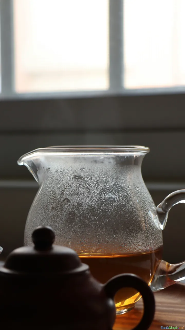 mountain tea, steam, honey, glass cup