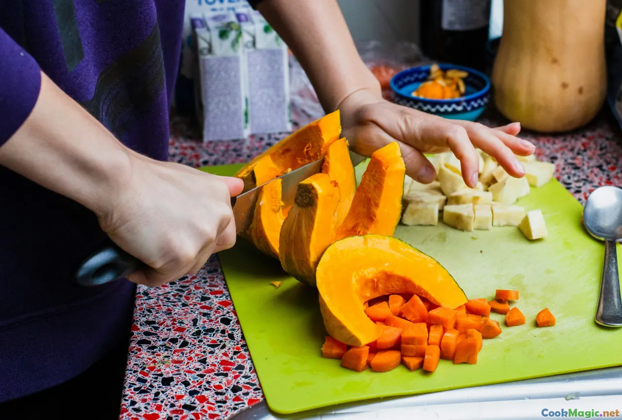 pumpkin, vegetables, cooking process