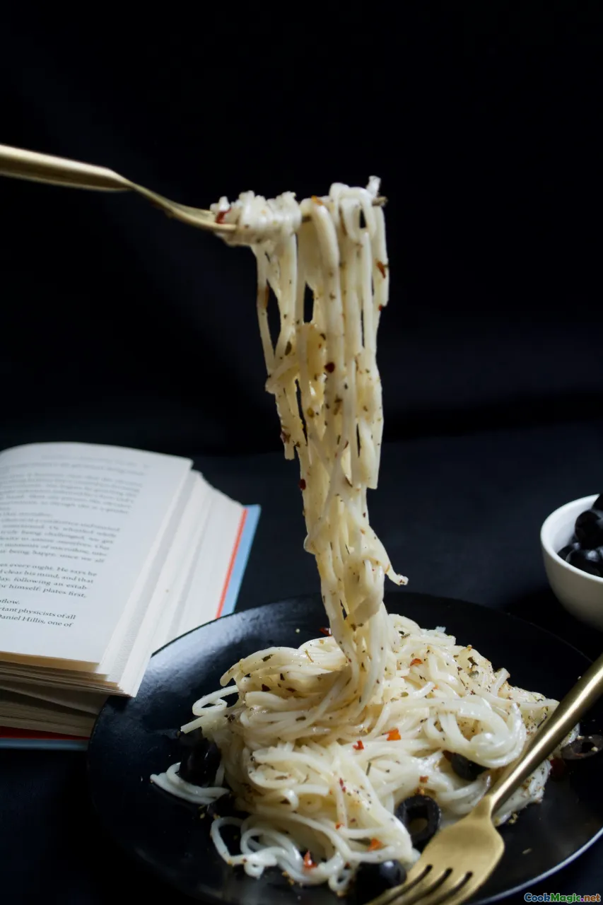 recipe notes, measuring spoons, lamb, noodles