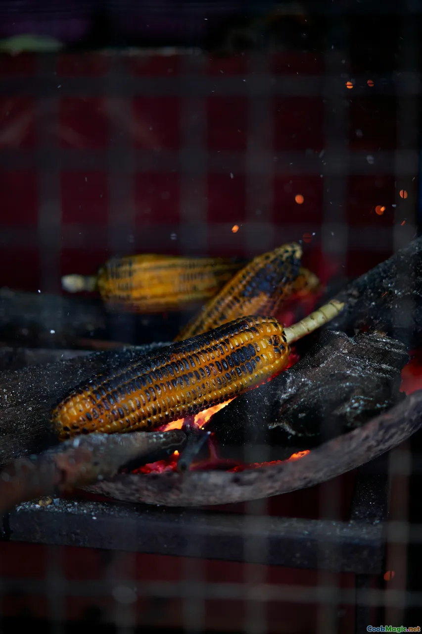 red meat, spices, banana leaves, smoke
