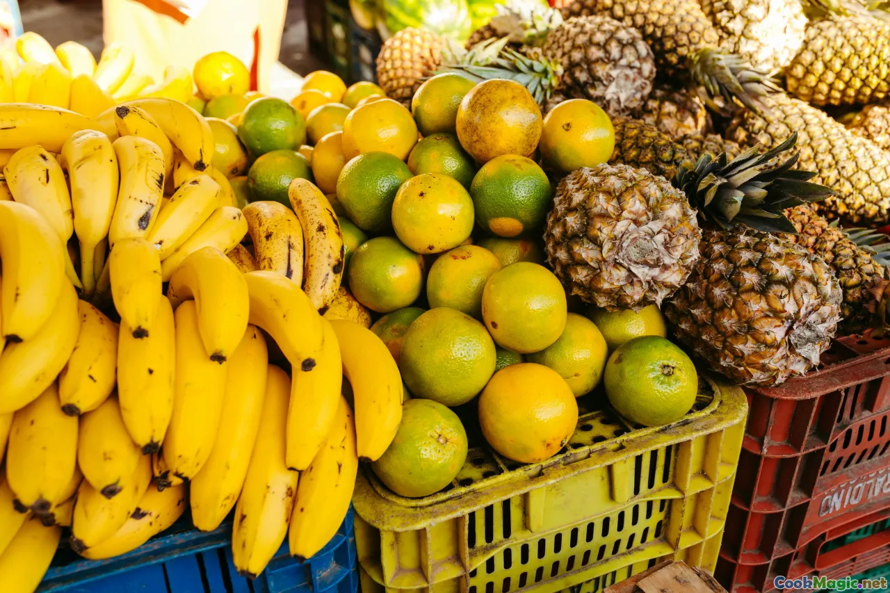ripe plantains, green plantains, plantain selection, tropical produce, fruit market