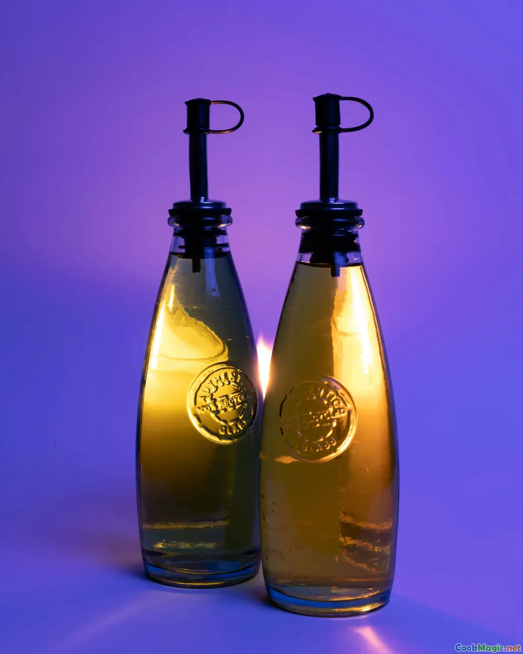 side-by-side oil bottles, culinary experimentation, flavor pairing