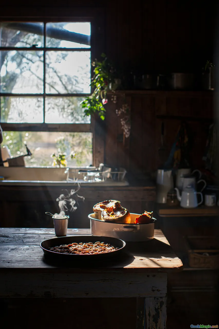Southern breakfast, vintage kitchen, flaky biscuits, morning table, Southern hospitality