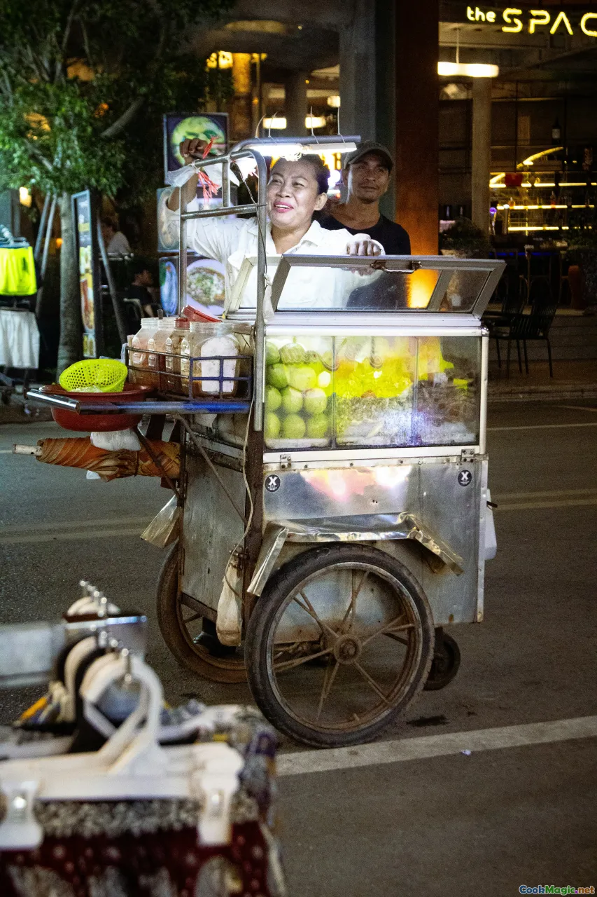 street cart setup, family teamwork, traditional recipes