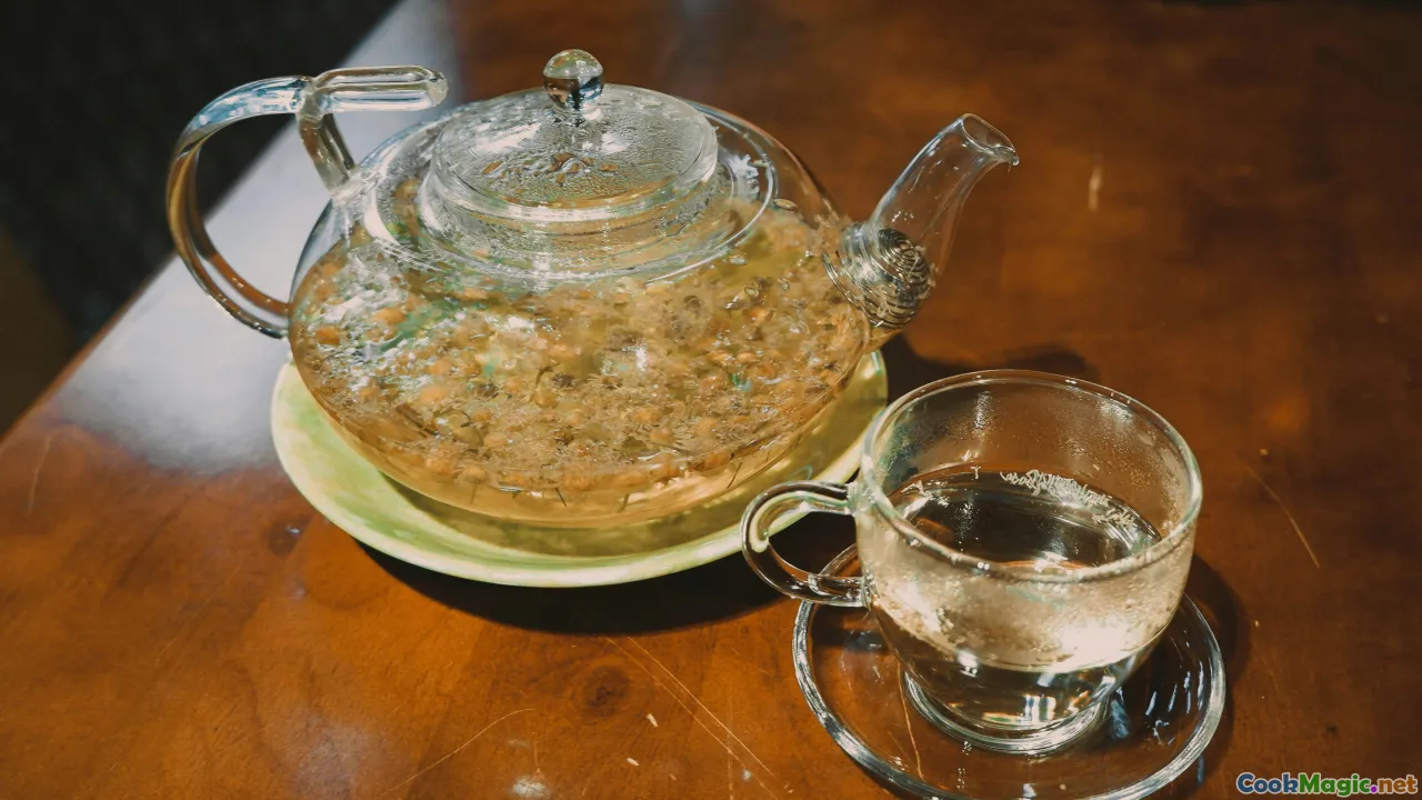 table, naan bread, tea, salad