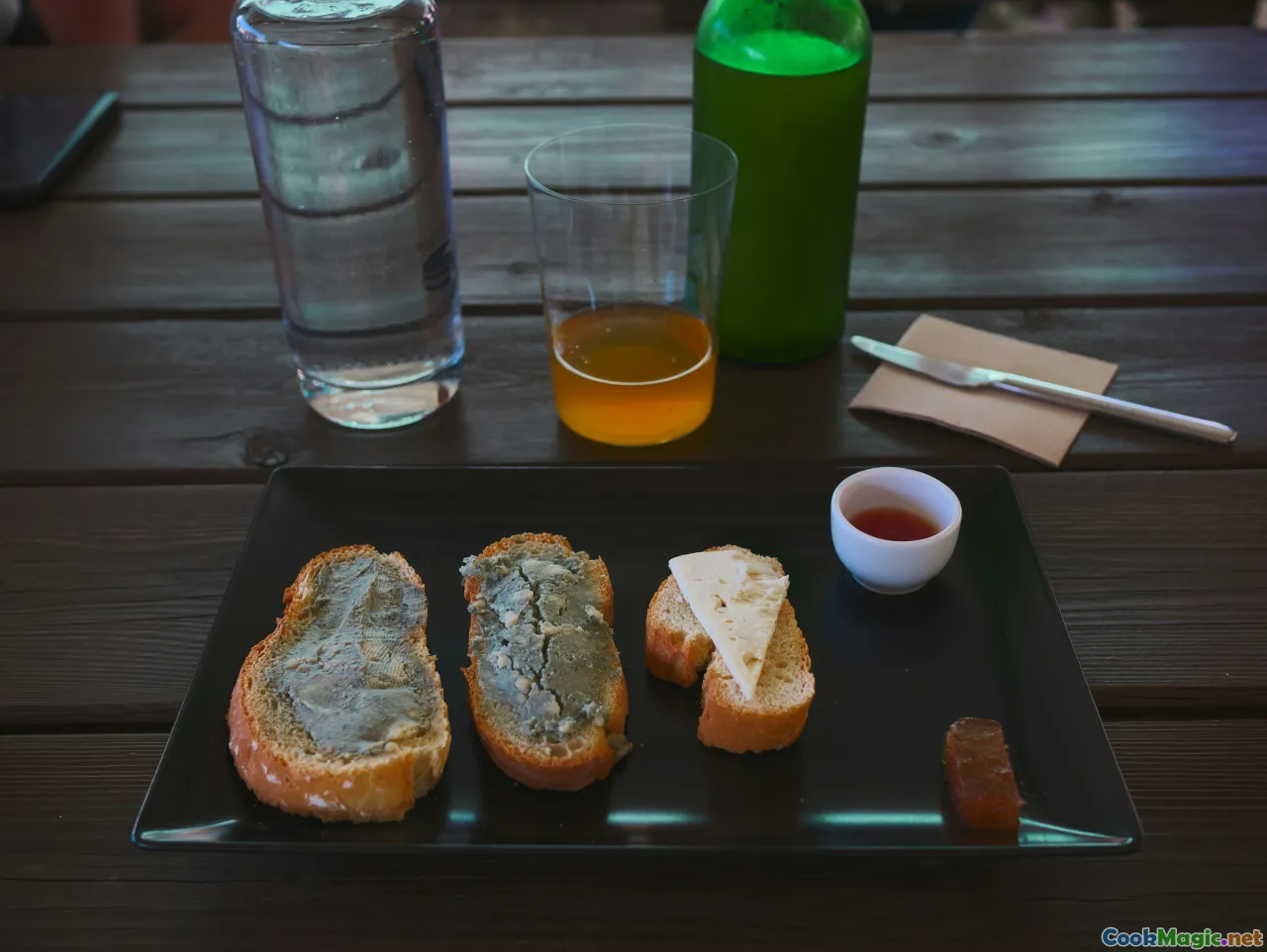 tasting setup, small glasses, rye bread, smoked fish