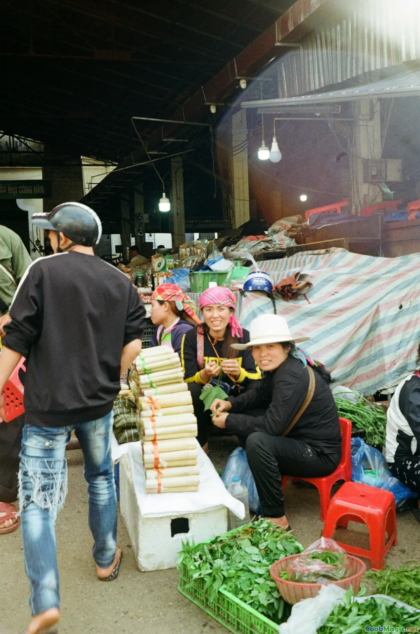 Thai street vendors, bustling market, food stall