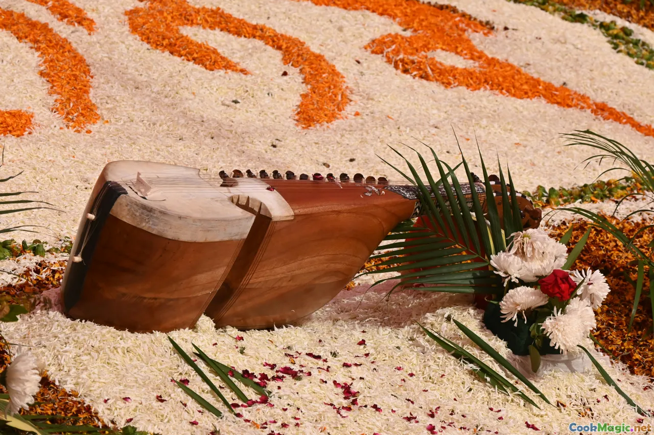 Tongan Luau table setting, traditional attire, island decorations
