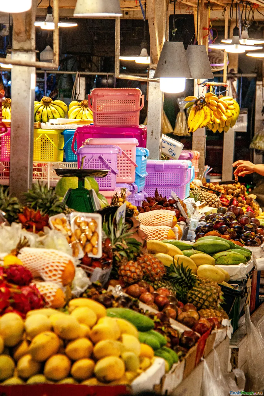tropical fruits, fruit stall, mangos, bananas