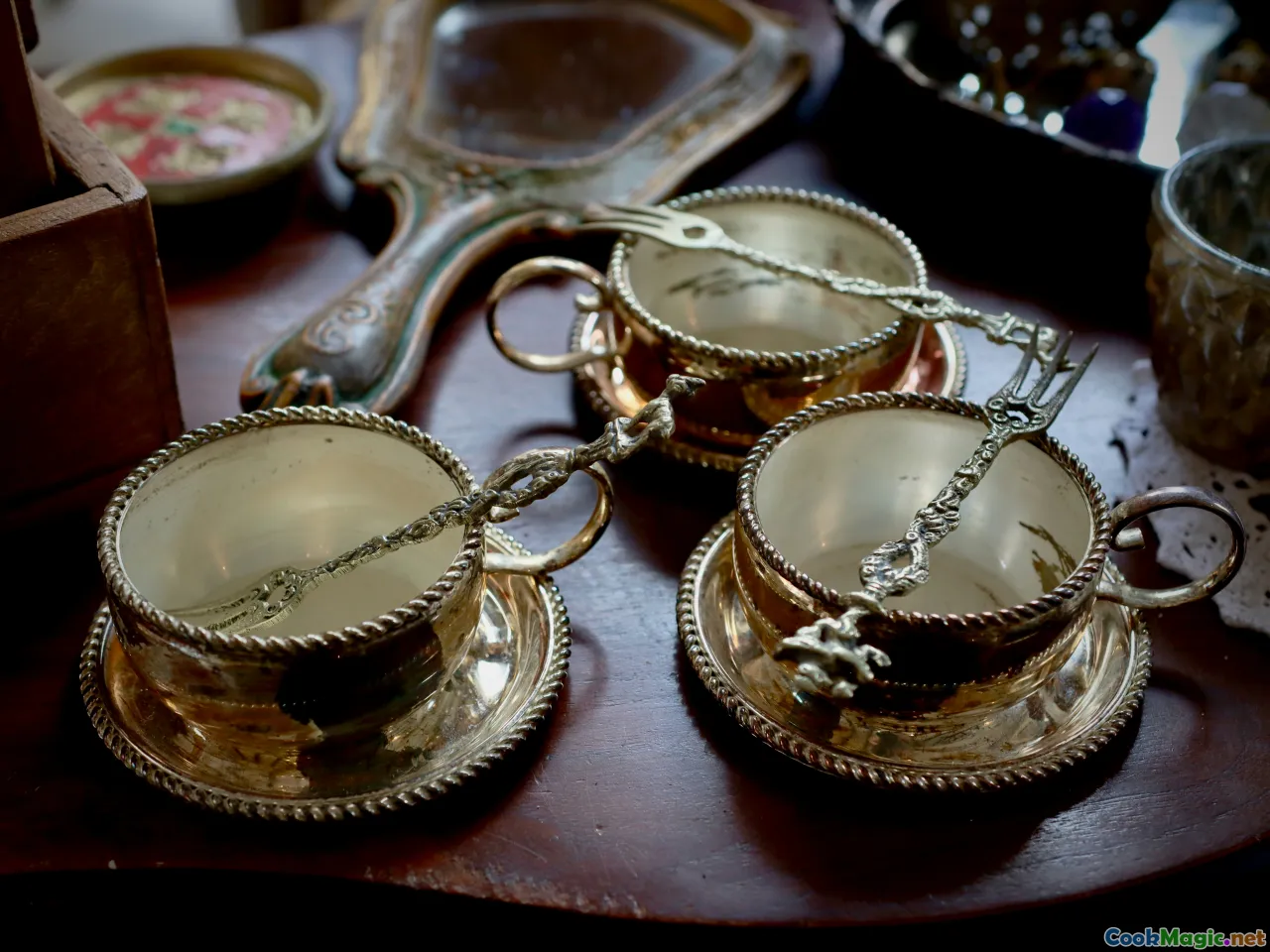 vintage teapot, Victorian tea tray, antique teacup, historical tea service