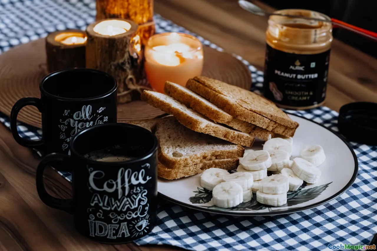 cider bottle, coffee cup, sliced galette, french toast