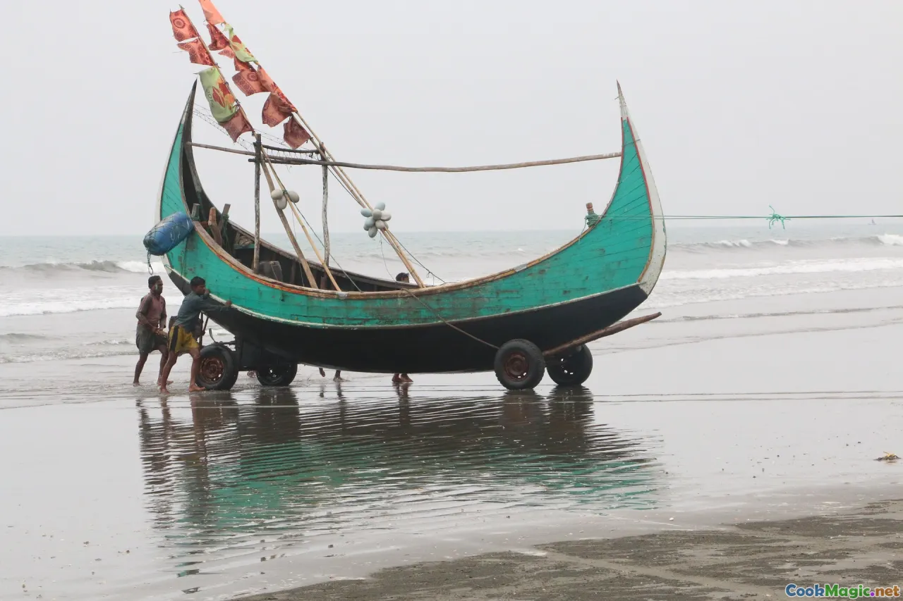 Cox’s Bazar, coastal Bangladesh, coconut, prawns, banana leaves