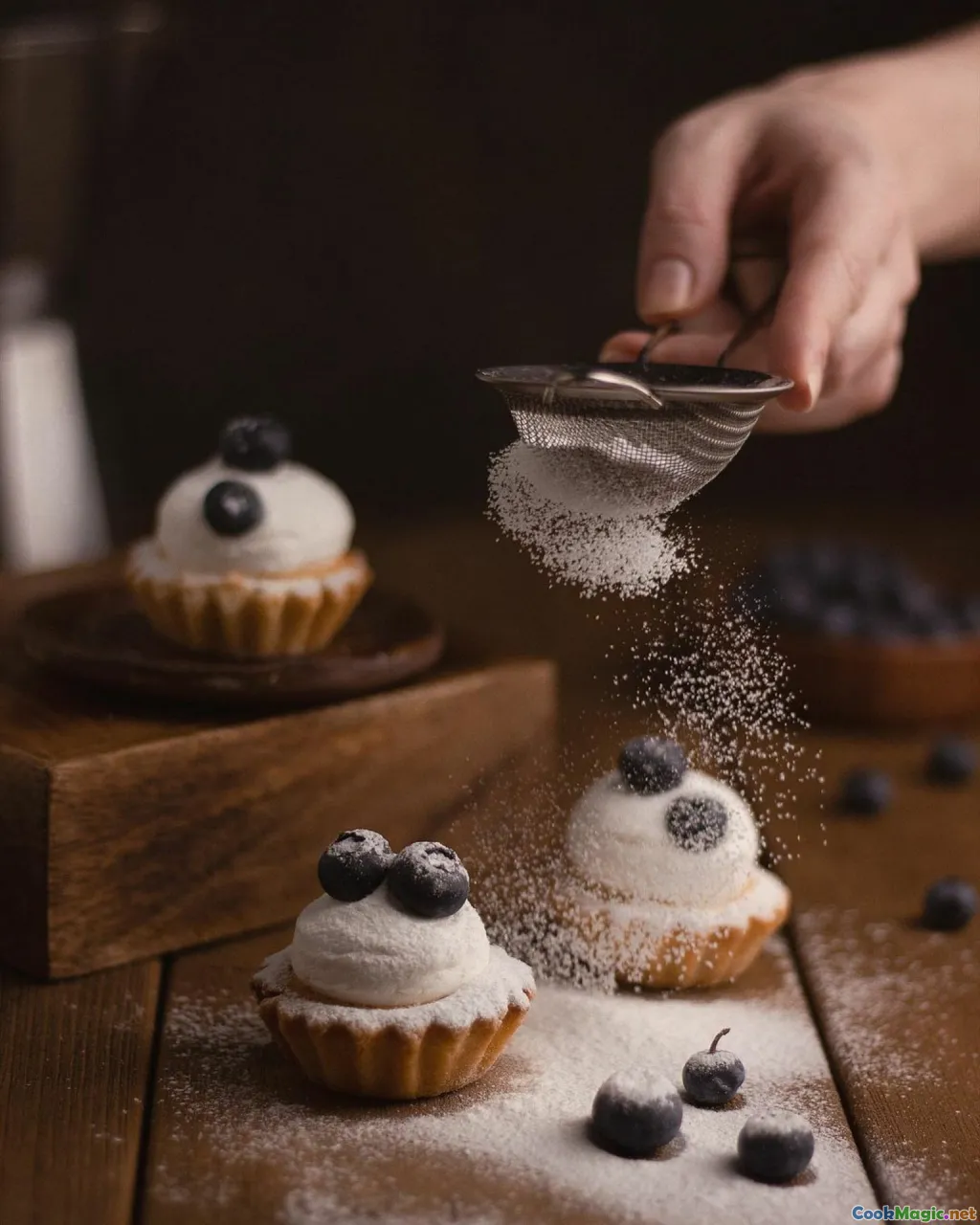 finished pastry, glazed pastry, sprinkled sugar, artistic pastry presentation