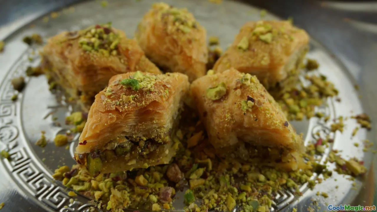 Greek spanakopita, baklava, layered pastry filling