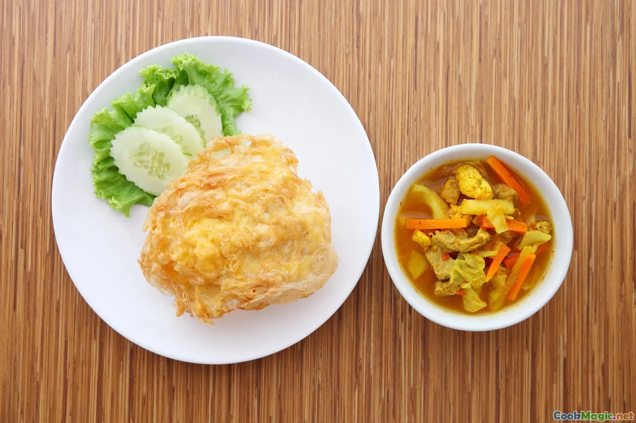 jasmine rice, kanom jeen, Thai omelet, table spread