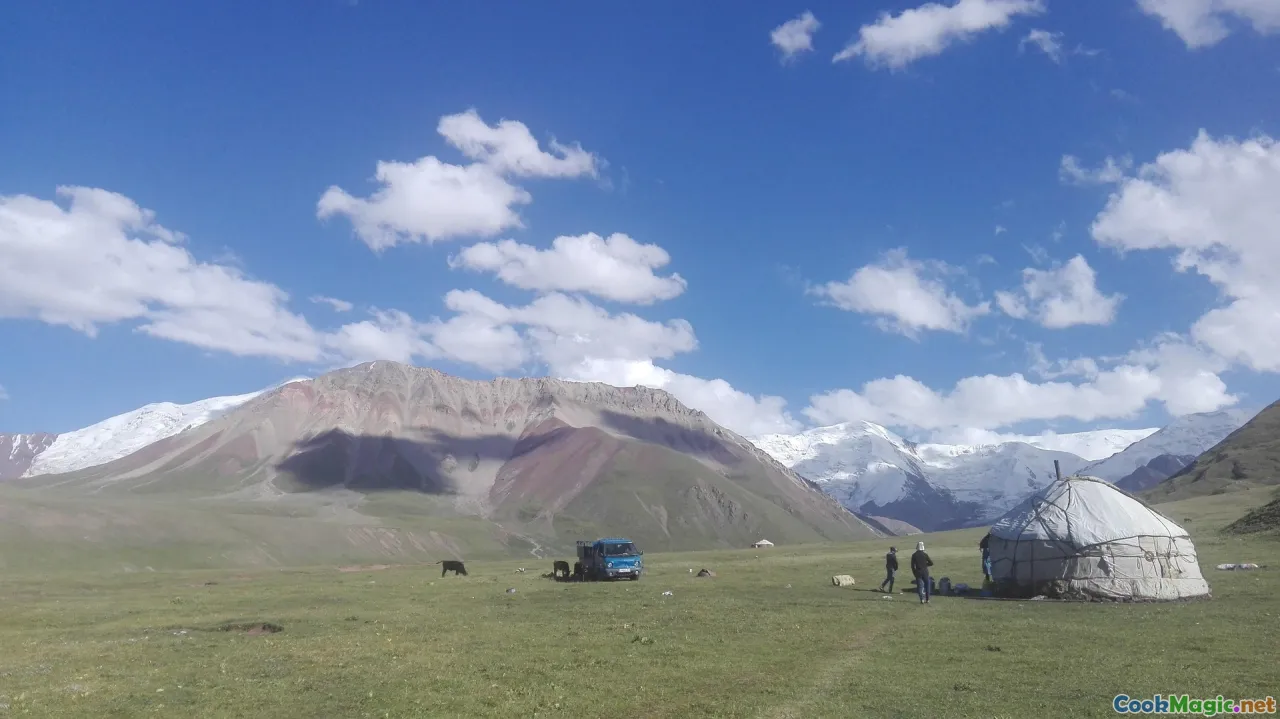 Kyrgyz mountains, traditional yurts, nomadic life, Central Asian landscape, Kyrgyz horse culture