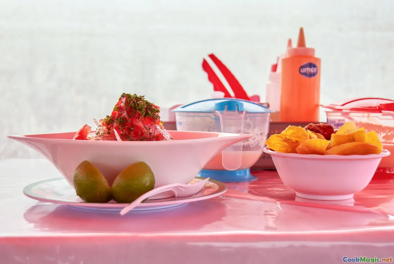 Mexican feast, ceviche, colorful dishes