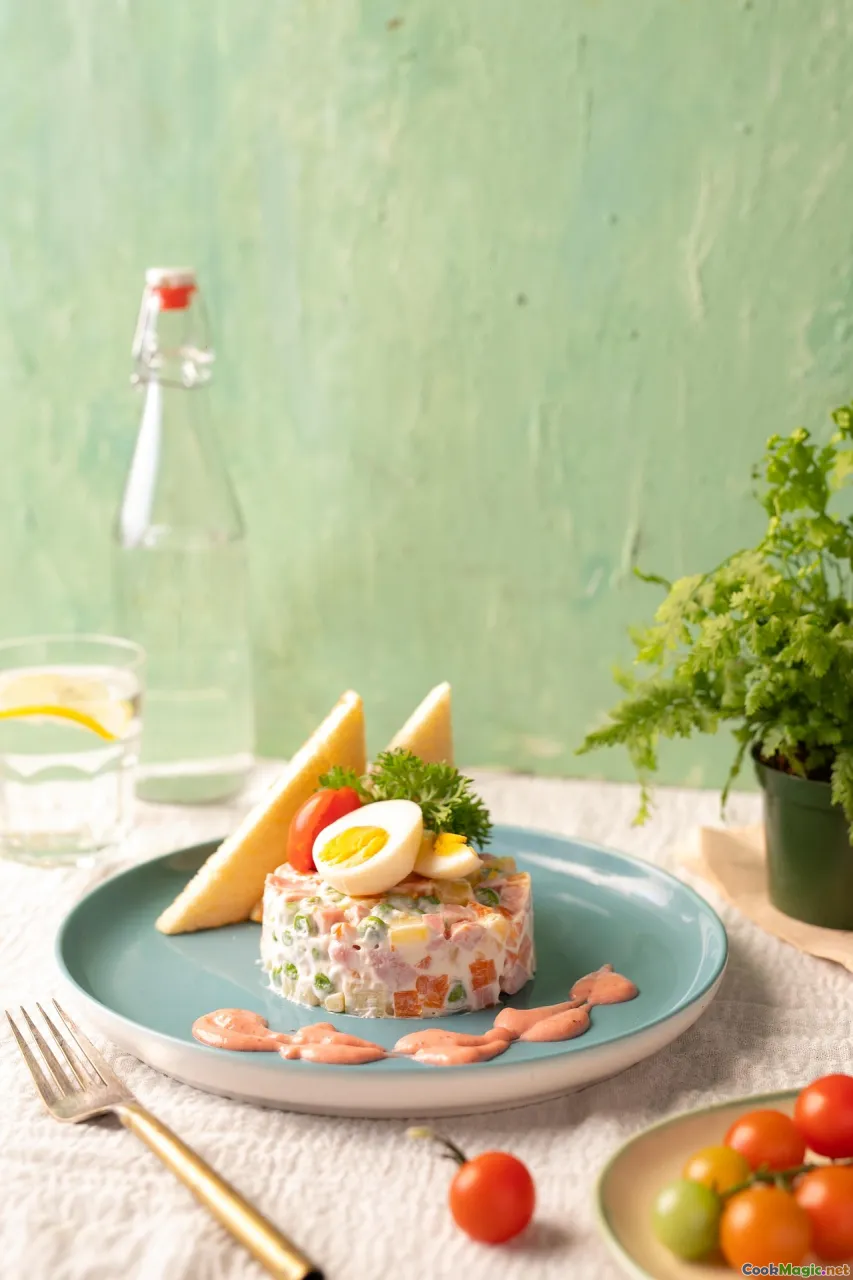 Olivier salad, vinegret, layered salad, dill