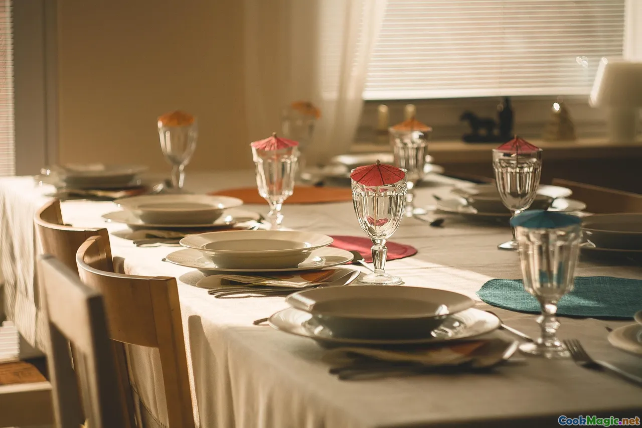 place settings, mixed heritage, family portrait, dining room