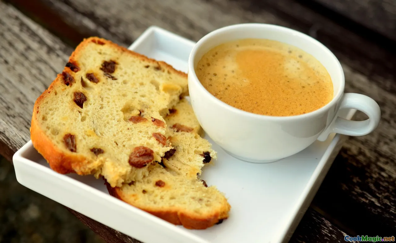 powdered sugar dusting, serving plate, coffee with pastries, warm bread pairing