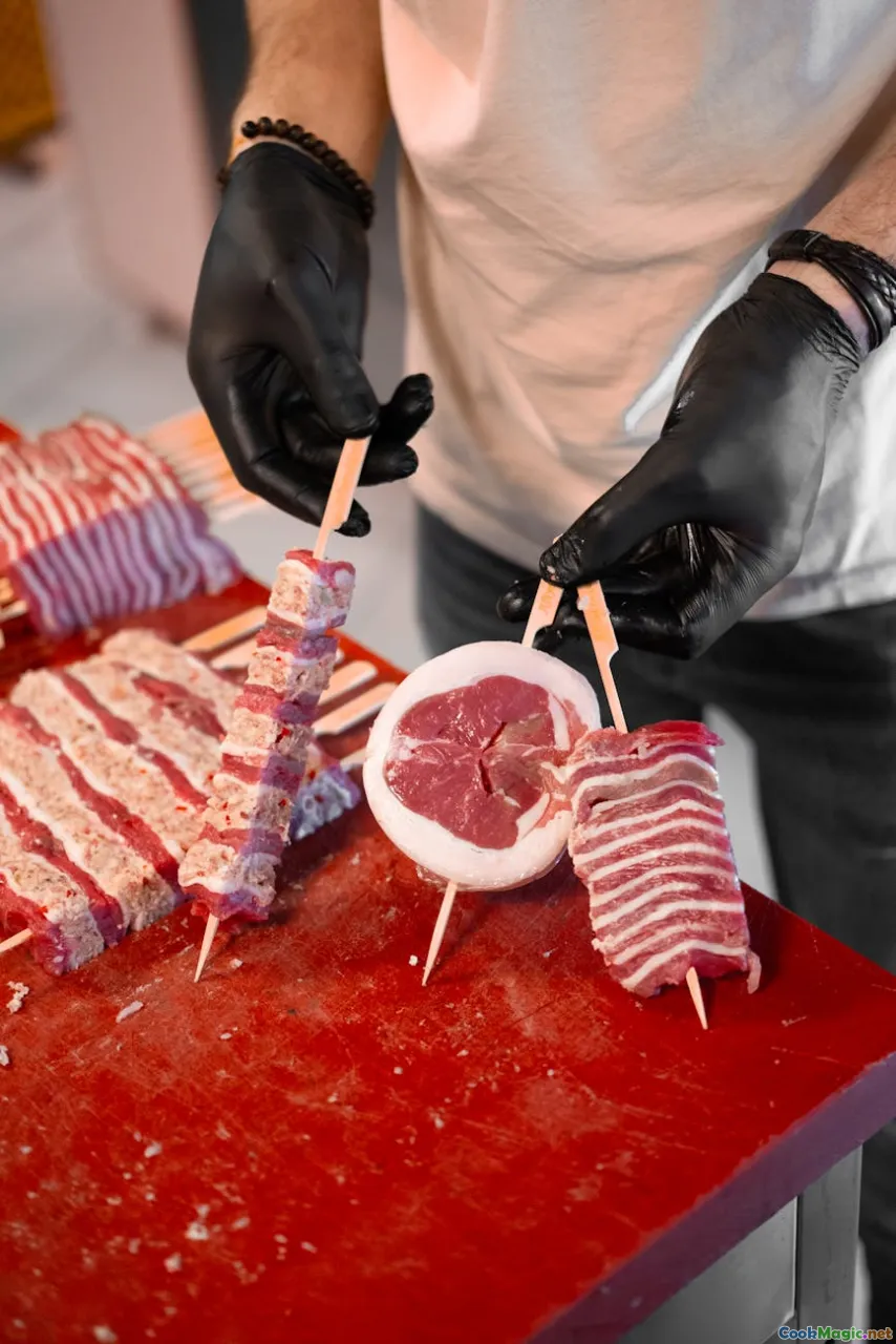 beef cuts, skewers, meat selection, traditional ingredients