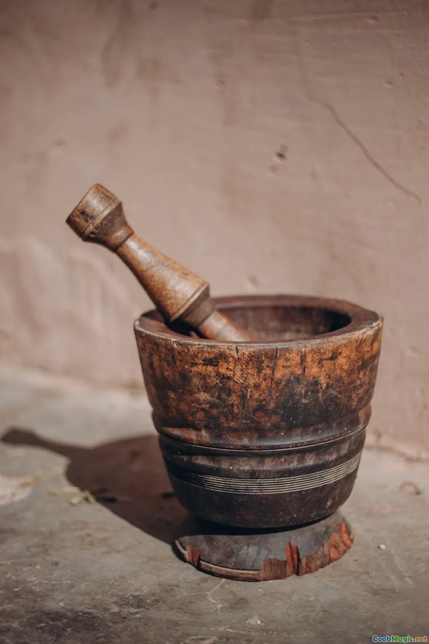 brick oven, colonial kitchen, cast iron cookware, mortar and pestle, spice grinder
