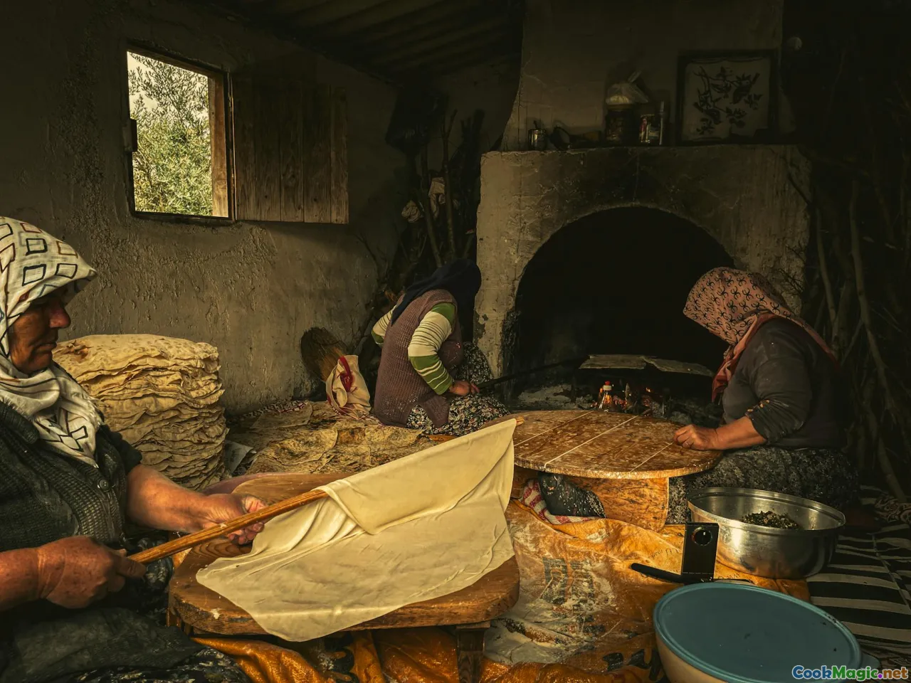 Cypriot village scene, traditional bread, cultural heritage, old bakery