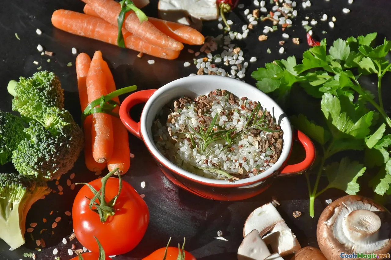 devzira rice, kurdyuk, spices, carrots