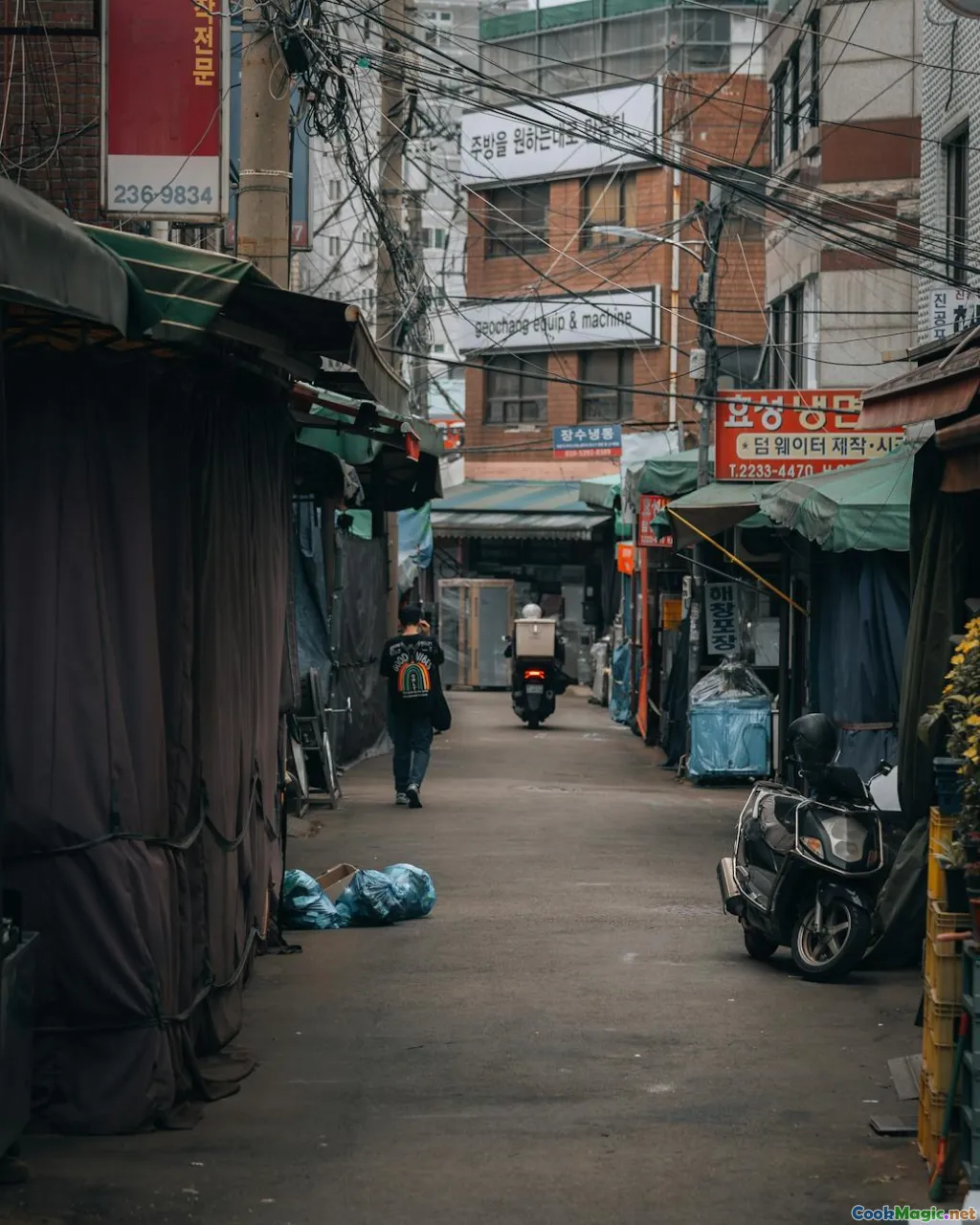 family cooking, early morning street, bustling market