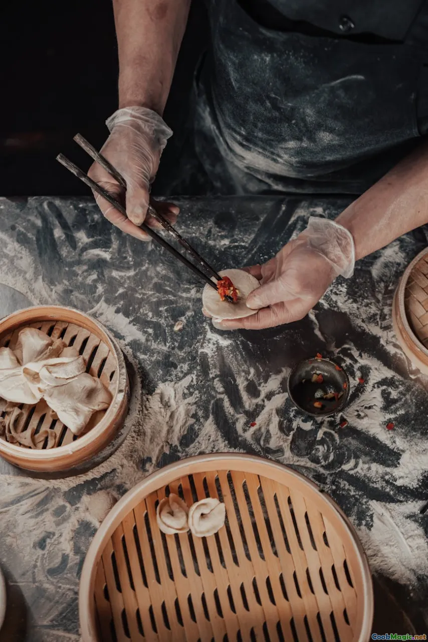 fresh ingredients, dough preparation, filling components