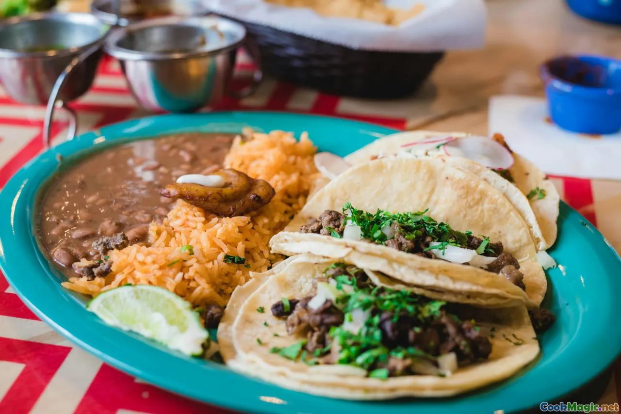 Haitian breakfast platter, plantains, rice and beans