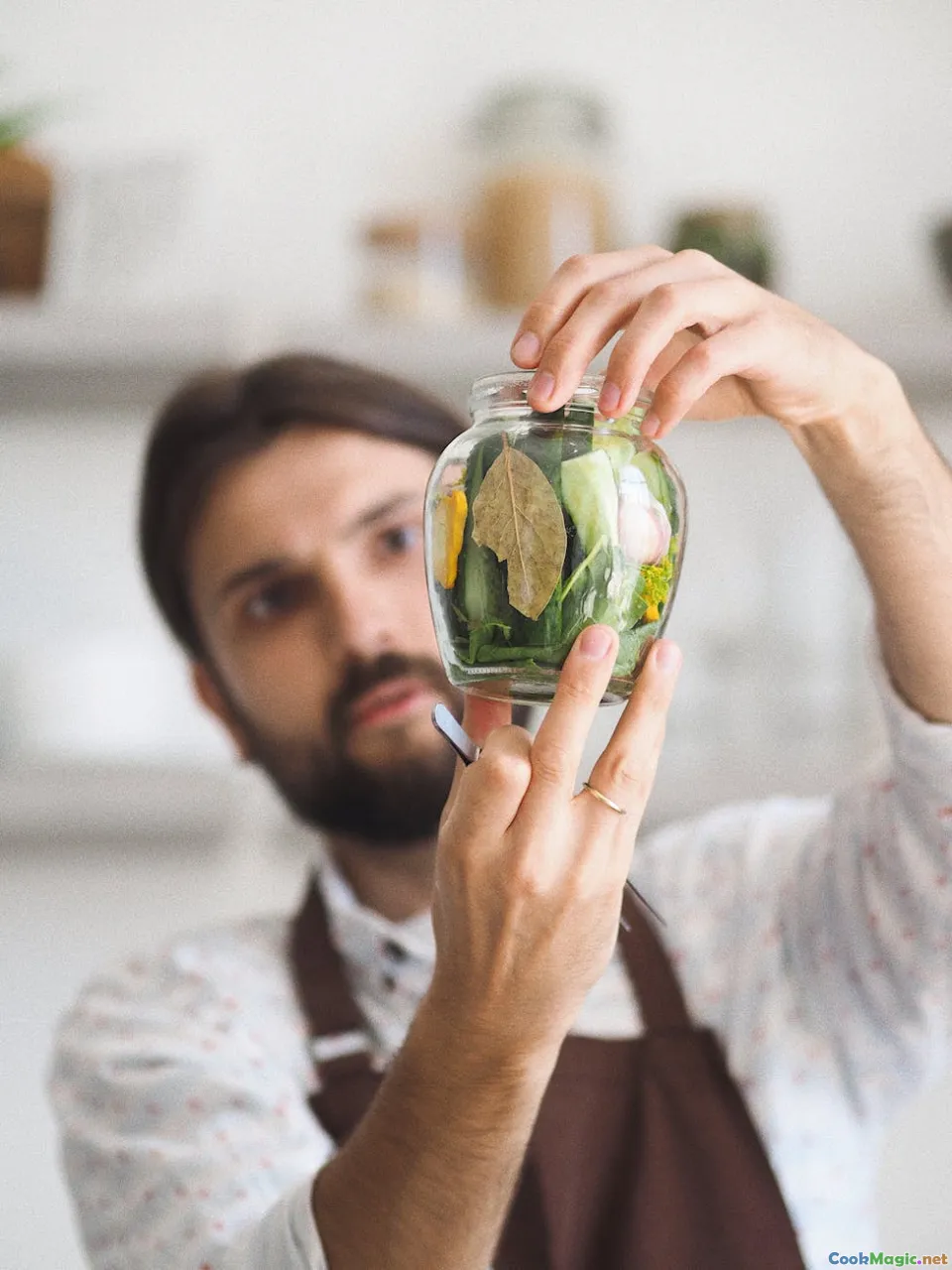 home kitchen, pickling jars, herbs
