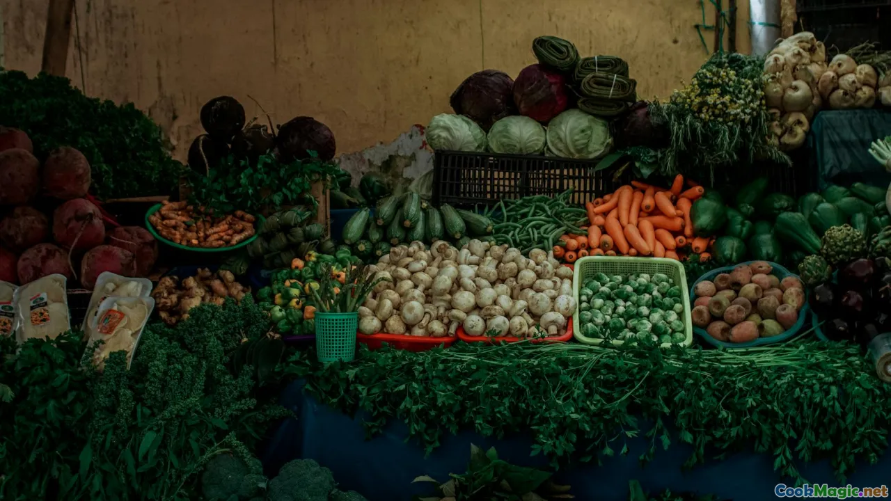Korean vegetables, napa cabbage, radish, mushrooms, greens